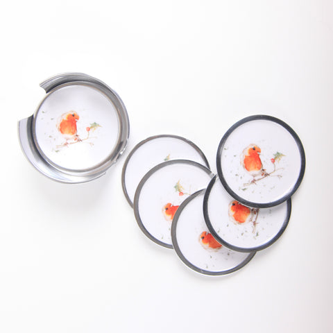Robin & Holly Coasters Set of 6 (Trade min 4 / Retail min 1)