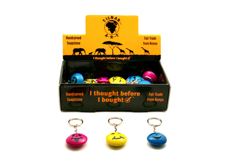 Happy Soapstone Smiley Keyrings 3 cm (24 display box - min 24)