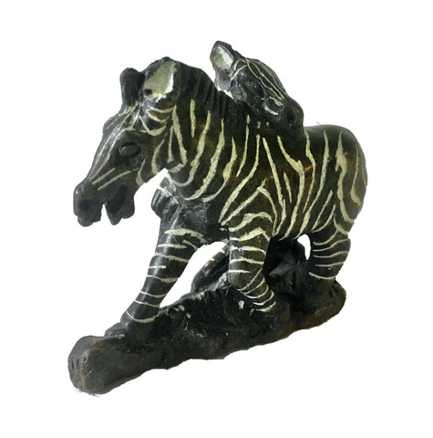 Soapstone Zebra Mother & Baby 15 cm