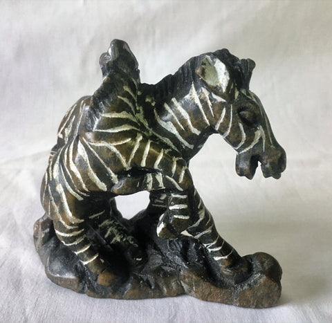 Soapstone Zebra Mother & Baby 15 cm
