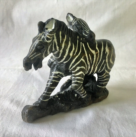 Soapstone Zebra Mother & Baby 15 cm